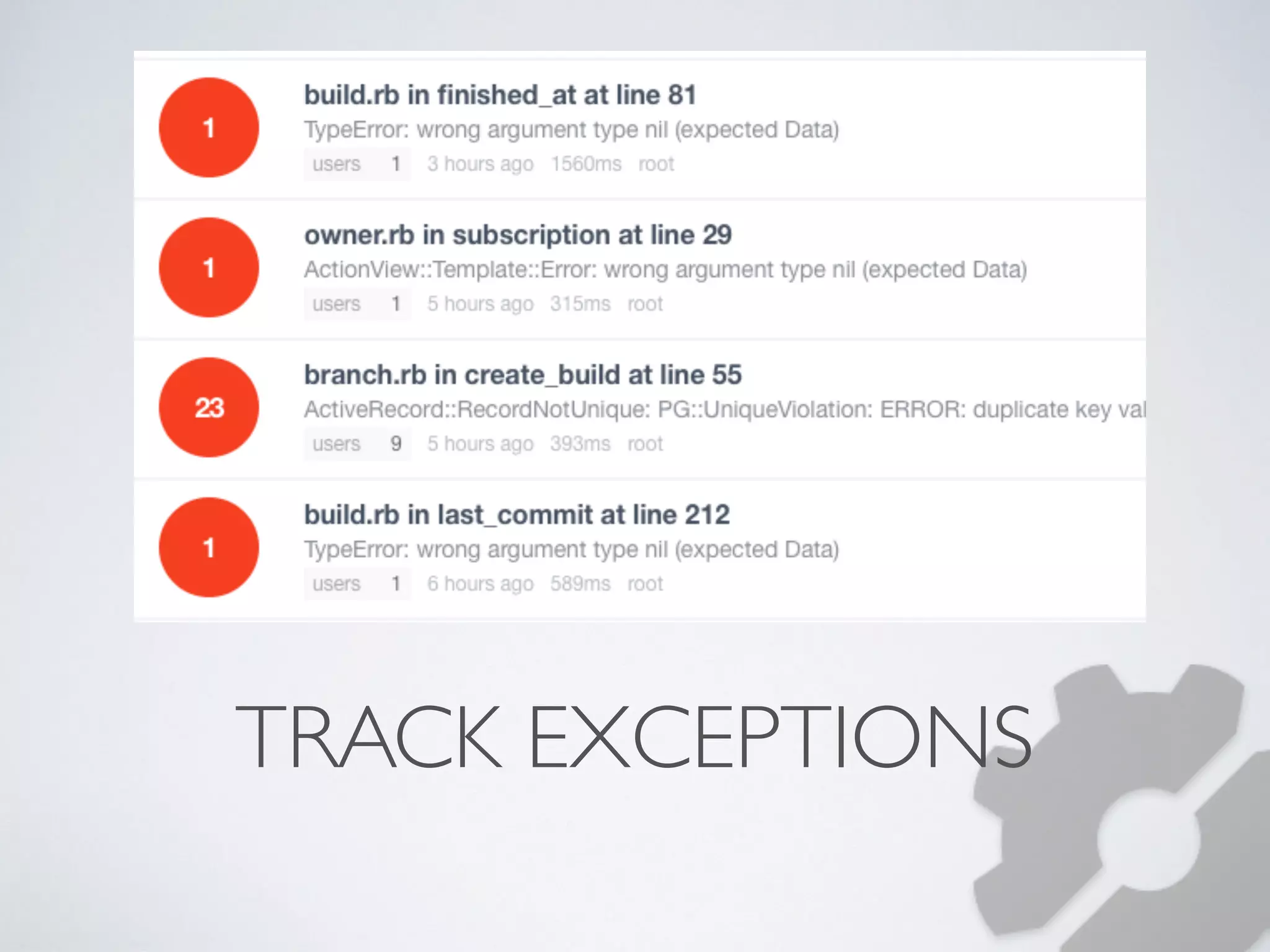 TRACK EXCEPTIONS 
 