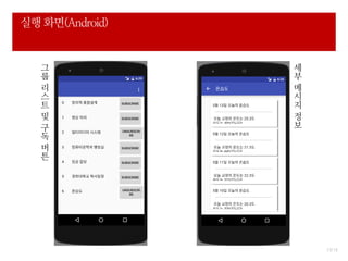 12/ 12
실행 화면(Android)
그
룹
리
스
트
및
구
독
버
튼
세
부
메
시
지
정
보
 