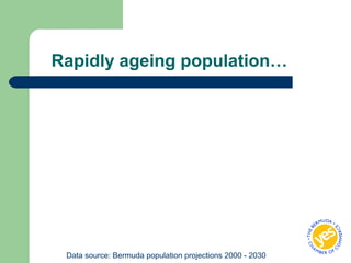 Rapidly ageing population…
Data source: Bermuda population projections 2000 - 2030
 