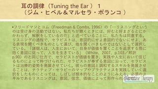 {ɣTuning the Ear 
?ҥ٥룦ޥ륻?ݥ 
?ե`ɥޥȥࣨFreedman & Combs, 1996Ρꥹ˥󥰤Ȥ
ΤܤλӤǤϤʤ˽ȤˤϡäȺäޤȤˤ
餺ዤ򤷤ƤΤ٤Ƥ뤳Ȥˡ˽ͬ⤹롣
ꥹ˥󥰤^̤ǡԥȤϡĤˤĤǤʤˤ衢
F٤ΤȤxӡ٤ΤǤϤʤȤxk
Ƥ롣TˤϡˤơäȤ׷󤹤H
ˏäơƤ롹White2007p.103U
p.90Τͬ˷ǡԥȤägˤŤ
ΤˤäƖŤ줿ԥȤؤäơԥ
Ȥί˄ݤkչƤˤ{ͤ륹kչ
뤳Ȥϡʥƥ?ԩ`Υޥåפץ饯ƥgƤx
k򤷤ΤˤȤäƤϡФиĤʤȤΤ褦ˤߤ롣횤Υ
Ǥꥹ˥󥰤ϡˤäΤ
 