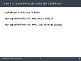 2010 Adobe Systems Incorporated. All Rights Reserved.
Options to Integrate Flash/Flex with SAP applications
 Web Dynpro R...