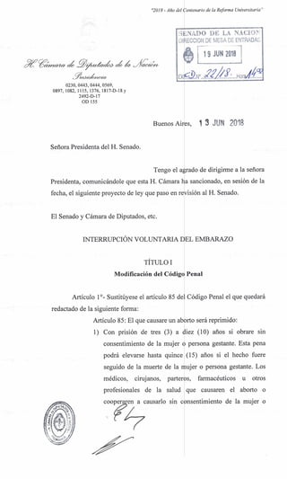 Texto original - Ley IVE - Aborto en Argentina