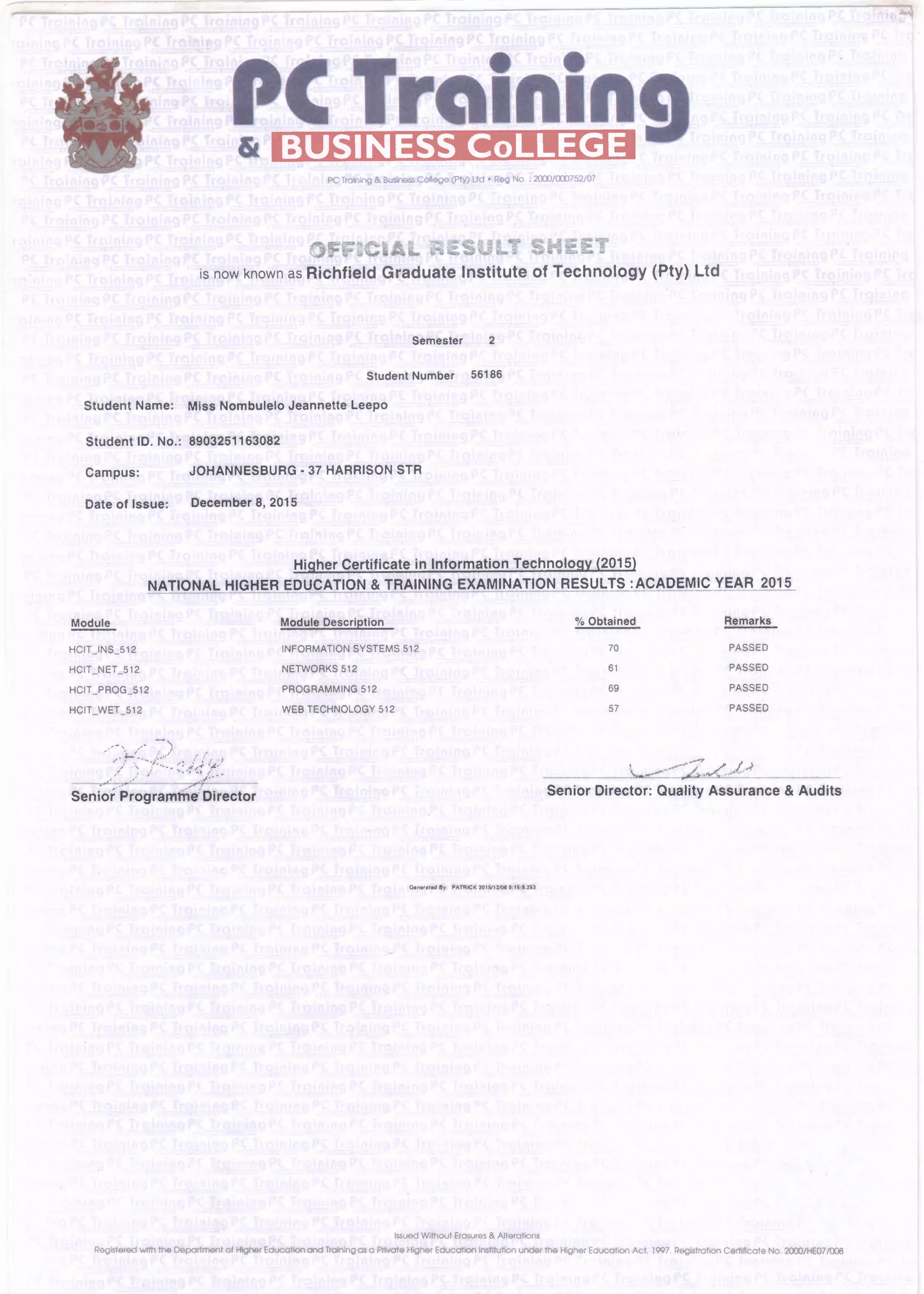 Pc Certificate - 2015 (1) | PDF
