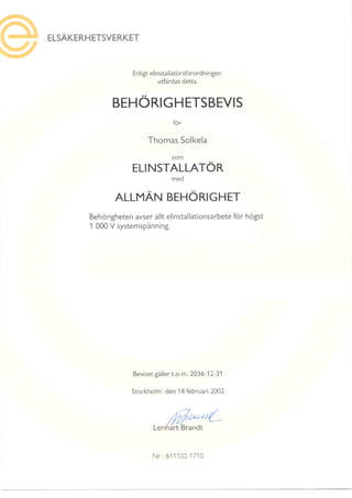 Electro Certificate