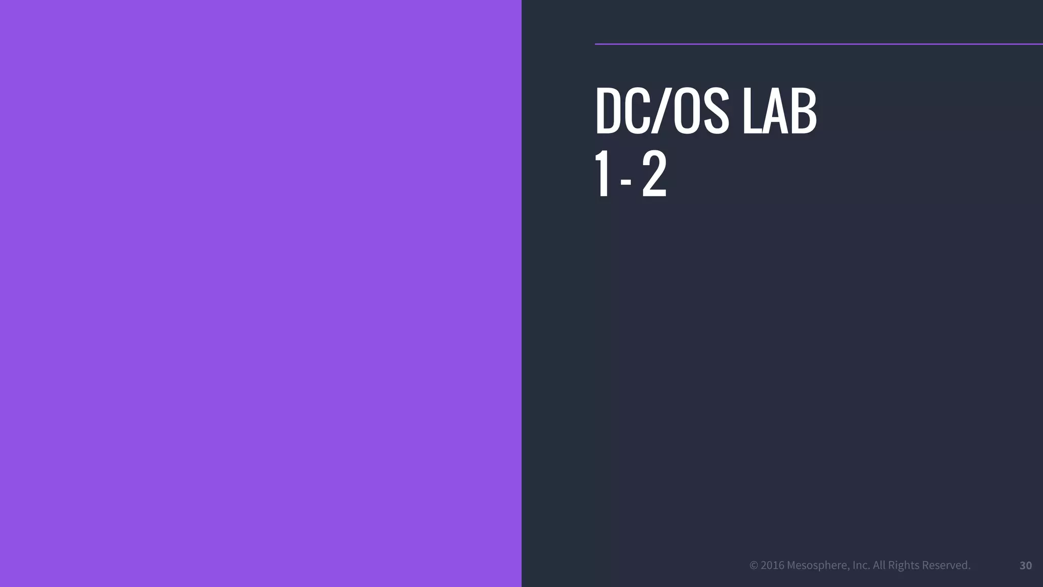 © 2016 Mesosphere, Inc. All Rights Reserved. 30
DC/OS LAB
1 - 2
 