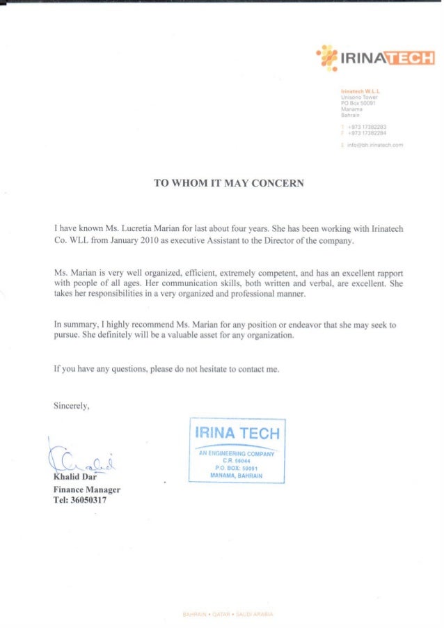 Finance Manager Khalid Dar Recomm Letter