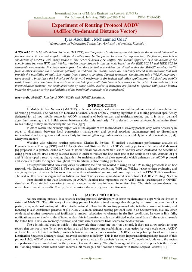 Experiment Of Routing Protocol AODV AdHoc On Demand