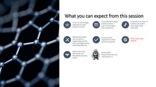 What you can expect from this session
Focus on technology
opposed to other
project streams
Fuzzy blend of slides
& demos when
you’re neck-deep
into migrations
Inspiration on how to
handle and admin
your large-scale
scenarios
Getting the latest
info on what is
happening around
tools and approaches
(excluding Mover)
Sharing some
experiences from
previous projects
This is not a 101
session
Advice from the
Microsoft and
ShareGate product
teams
Some (PnP)
PowerShell, fun and
interaction! ☺
 
