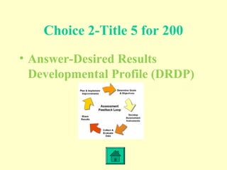 Choice 2-Title 5 for 200
• Answer-Desired Results
Developmental Profile (DRDP)
 