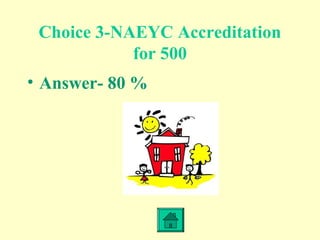 Choice 3-NAEYC Accreditation
for 500
• Answer- 80 %
 