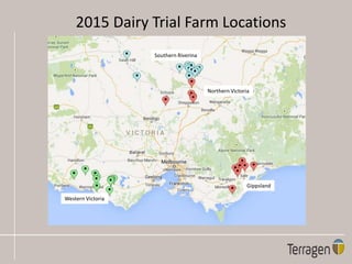 2015 Dairy Trial Farm Locations
Western Victoria
Gippsland
Southern Riverina
Northern Victoria
 