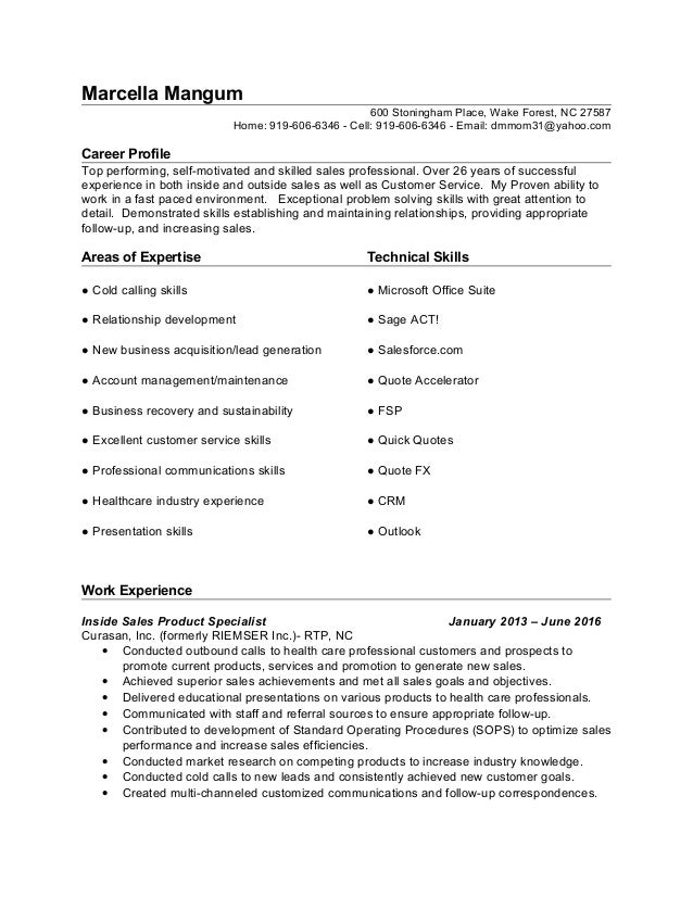 marcie mangum inside sales resume sales skills resumes