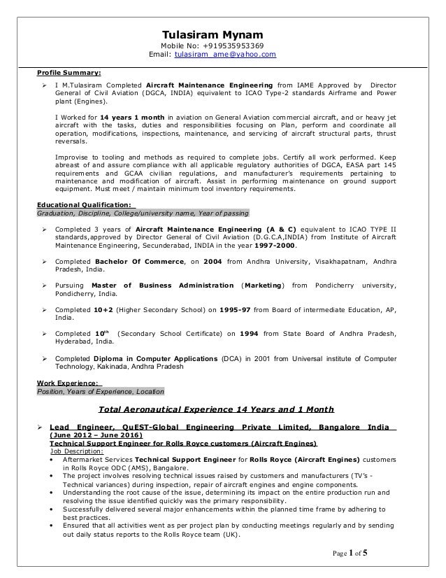aircraft maintenance engineer resumes
