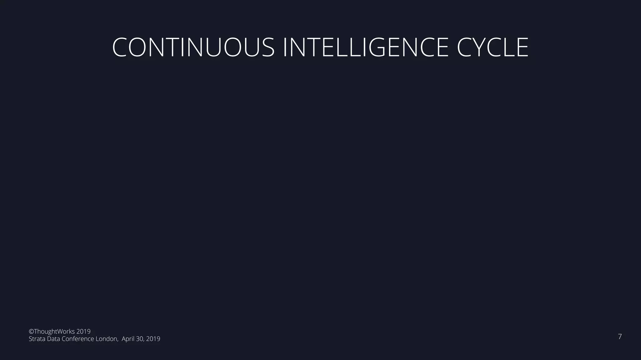 ©ThoughtWorks 2018 Commercial in Conﬁdence
CONTINUOUS INTELLIGENCE CYCLE
©ThoughtWorks 2019
Strata Data Conference London, April 30, 2019 7
 