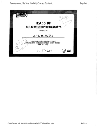 HEADS UP COURSE CERTIFICATE