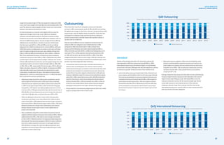 assignment location/region (37%) and assignment objectives (34%)
carry much more weight internationally than domestically (24%, 23%
and 17%), while the relative weights of other factors are more similar
between international and domestic status.
For the second year in a row, the vast majority of firms, near the
highest percentages historically, report differences between
domestic and international policies. Dramatic increases among
small firms account for most of these differences. However, even as
more firms differentiate policies, the percentages of those offering
additional tax considerations is similar to last year and far lower
than two years ago (42% vs. 44% and 61%) as are those making
allowances for children to attend certain schools (39% vs. 42% and
54%). Other policy considerations are similar to last year and retain
stark increases compared to two years ago: additional leave time
(33% vs. 28% and 18%) and extended per diems (24% vs. 28% and
11%). Firms maintained increases in financial services assistance
compared to previous levels (36% vs. 18% in 2012) while many other
considerations remain below historical highs. However, the number
of those offering financial assistance, security support programs, and
extended per diems are close to historical highs (36% vs. 39%, 26%
vs. 31%, 24% vs. 28%, respectively). The percentages of firms offering
higher relocation allowances (42%) or higher rent allowances (38%)
internationally remain near historically normative levels as well.
A new policy consideration this year–international transportation
allowance (i.e., rental car, commuting costs, etc.)—is offered by about
four out of ten firms across company size.
• 	While the percentage of small firms offering policy considerations reached
historical highs over the last two years, certain aspects drop considerably
compared to last year: allowances for children to attend certain schools (15%
vs. 29%), security support program (9% vs. 22%), and intercultural language
training (13% vs. 22%). However, those offering additional leave time continue
to increase (34% vs. 25%) approaching historic highs after the dramatic lows of
2010-2014 (8%+). Increased allowances for permanent storage also rebounds to
a near historic high after major cuts the past three years (36% vs. 14%+).
•	While most offerings for mid-size firms remain similar to last year, policy
considerations dip notably in some areas: allowances for children to attend
certain schools (29% vs. 40%), additional leave time that includes a visit back to
home country (25% vs. 43%), and security support systems (22% vs. 37%). School
allowances and leave time changes show marked declines from historical
averages. However, security support systems remains slightly above all
previous years except 2015.
•	Policy considerations at large firms remain similar to last year for nearly all
categories with three exceptions: financial services assistance (50% vs. 41%) and
additional leave time (33% vs. 23%), which increase markedly, and extended
per diems (23% vs. 32%) which decrease. The largest percentage of large firms
historically offer financial services assistance. While the increase in additional
leave time is notable compared to recent years, it’s still roughly half that of
2003-2007 (62% on average). Also, while those offering extended per diems
dropped from the historical high of 2015, the percentage still doing so is within
historically normative ranges overall.
Outsourcing
More than three-fourths of companies outsourced relocation
services in 2015, surpassing the peaks of 2011 and 2014 and marking
the highest percentage in more than a decade. Compared historically,
outsourcing is near the highest levels recorded for small, mid-size
and large firms. However, large and mid-size firms continue to
practice outsourcing to a greater extent with a greater variety of
services than do small firms.
Outsourcing for different service categories remained at levels
similar to 2014. Five categories saw marked declines in 2014
compared to 2013 and remain lower in 2015, as fewer firms
outsourced the following: real estate sales/marketing (28% vs.
42%), real estate purchase (22% vs. 40%), household goods carrier
contracts (27% vs. 42%), expense tracking/reimbursement (22%
vs. 33%), and tax gross-up assistance (18% vs. 28%). Most other
categories fell within historical mid-ranges. With the housing crisis
in the past and the restricting of assistance by employee type, some
services may have simply been less necessary.	
•	Continued lower levels of outsourcing for real estate sales/marketing, real
estate purchase, household goods carrier contracts, expense tracking/
reimbursement and tax gross up assistance remain driven by far lower levels
among mid-size and large firms compared to two years prior. Outsourcing
by these firms for most other categories remained similar to 2014 with a few
exceptions. Slightly fewer large firms outsourced counseling about company
policy (25% vs. 36%), or about half as many as did in 2013 (51%). And far fewer
large firms than last year outsourced counseling about the planning and
details of relocation (30% vs. 45%) and orientation tours (28% vs. 42%), both
of which are now at historical lows. Overall, outsourcing across categories
typically fell in historical low to mid-ranges, well below historical highs.
•	Among small firms, most outsourcing categories last year fell in low to middle
ranges on average, similar to their numbers in 2014.
International
Similar to the previous two years, far more firms outsourced
internationally in 2015 than outsourced overall (85% vs. 76%).
International outsourcing is at historical highs. It is used heavily
across firms of all sizes, although mid-size and large firms continue
to outsource a greater variety of services than small firms do.
•	 Levels of international outsourcing remained similar to 2014 or declined for most
service categories, with levels falling in either the mid or lower ranges historically.
Three areas saw marked declines in outsourcing compared to the previous year:
coordination/monitoring of international shipment (28% vs. 36%), management
of international relocation program (24% vs. 35%), and arrangement of family’s
international transportation (22% vs. 30%). Declines for the first two reflect fewer
mid-size and large firms outsourcing them, while the decline in outsourcing of
international transportation arrangements was driven by fewer large and small
firms doing so.
•	 While outsourcing across categories in 2015 for mid-size and large firms mostly
declined or essentially stabilized compared to the previous year, small firms saw
greater stability across categories with some marked increases over 2014: visa and
immigration services (38% vs. 20%), counseling about company policy concerning
international relocation (26% vs. 14%), and family temporary accommodations
arrangements (21% vs. 11%).
Among companies that outsourced relocation services domestically,
the percentage that also outsourced internationally is the second
highest historically (95%), just under 2014 level (98%). Firms that
outsource domestic services for the second straight year almost
universally outsource international services if they relocate
employees abroad. Large firms continue to be the most active
international outsourcers: around a third or more outsourced more
than two-thirds of all listed categories.
Did Not OutsourceOutsourced
0%
20%
40%
60%
80%
100%
2014201320122011201020092008200720062005200420032002
45%
42%
55%
2015
61%
39%
66%
34%
63%
37%
55%
45%
58%
42%
55%
45%
61%
39%
55%
45%
66%
34%
72%
28%
63%
37%
59%
41%
73%
27%
76%
24%
Did Not OutsourceOutsourced
0%
20%
40%
60%
80%
100%
2014201320122011201020092008200720062005200420032002
45%
42%
55%
2015
61%
39%
66%
34%
63%
37%
55%
45%
58%
42%
55%
45%
61%
39%
55%
45%
66%
34%
72%
28%
63%
37%
59%
41%
73%
27%
76%
24%
Q40: Outsourcing
Respondents were given a list of possible outsourced relocation services; the answers received indicate that…
Did Not OutsourceOutsourced
0%
20%
40%
60%
80%
100%
2014201320122011201020092008200720062005200420032002
45%
42%
55%
2015
61%
39%
66%
34%
63%
37%
55%
45%
58%
42%
55%
45%
61%
39%
55%
45%
66%
34%
72%
28%
63%
37%
59%
41%
73%
27%
76%
24%
Q43j: International Outsourcing
Respondents were given a list of possible outsourced international relocation services; the answers received indicate that…
Did Not
Outsource
Outsourced
0%
20%
40%
60%
80%
100%
201420132012201120102009200820072006200520042003
30%
38%42% 38%
28%34%
26% 28%
37%
23%
70%
62%58% 62%
72%66%
74% 72%
63%
77%
15%
85%
33%
67%
2015
15%
85%
2016 RESULTS
SURVEY HIGHLIGHTS
22 23
ATLAS WORLD GROUP
CORPORATE RELOCATION SURVEY
 