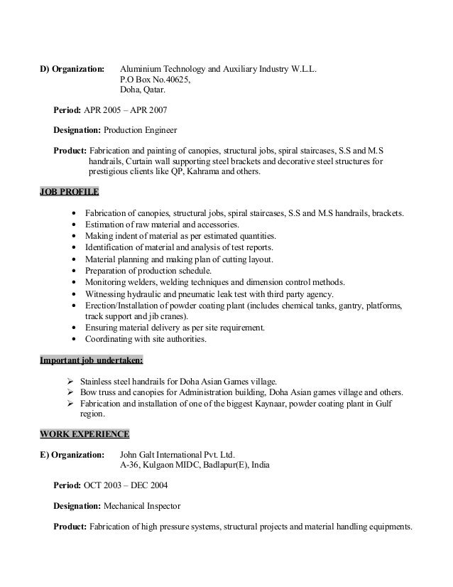 mechanical fabrication engineer resume