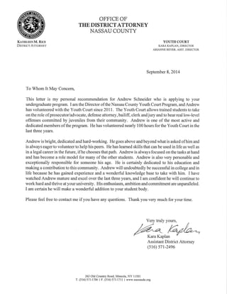 Andrew Schneider's letter of recommendation