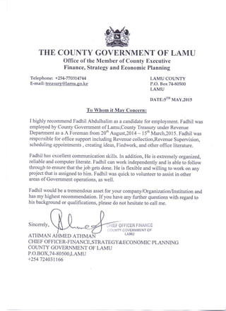 County Treasury Recommendation Letter