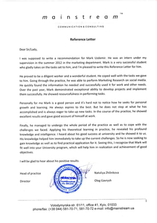 Letter of Recommendation (Mainstream Communication & Consulting)