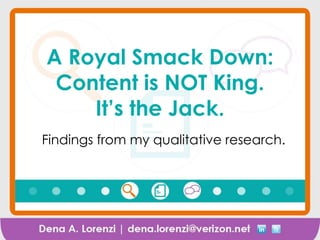 A Royal Smack Down:
Content is NOT King.
It’s the Jack.
Findings from my qualitative research.
 