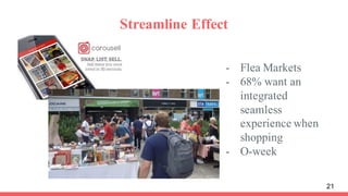 Streamline Effect
21
- Flea Markets
- 68% want an
integrated
seamless
experience when
shopping
- O-week
 