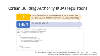 Korean Building Authority (KBA) regulations
• A stair is connected to an object having an exit to ground floor
• The dista...