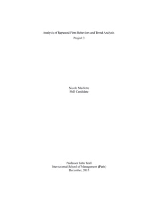 Analysis of Repeated Firm Behaviors and Trend Analysis
Project 3
Nicole Maillette
PhD Candidate
Professor John Teall
International School of Management (Paris)
December, 2015
 