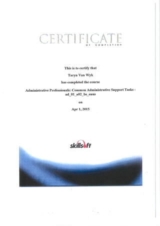 Certificate of Completion - Skillsoft - Adminstration Professional