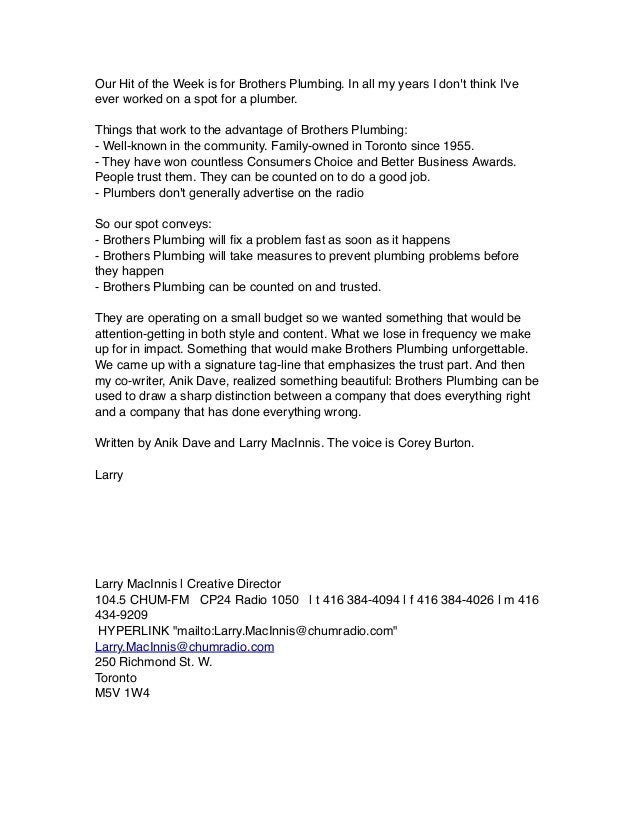 Reference Letter L M (Chum FM Creative Director) Reference Letter L M (Chum FM Creative Director)