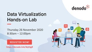 28
Virtual Hands-on Lab
Thursday 26 November 2020
8:30am – 12:00pm
https://denodo.link/3kjtQgR
 