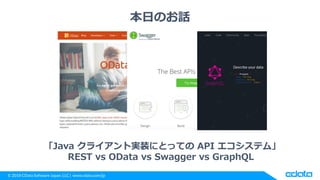 © 2018 CData Software Japan, LLC | www.cdata.com/jp
本日のお話
「Java クライアント実装にとっての API エコシステム」
REST vs OData vs Swagger vs Grap...