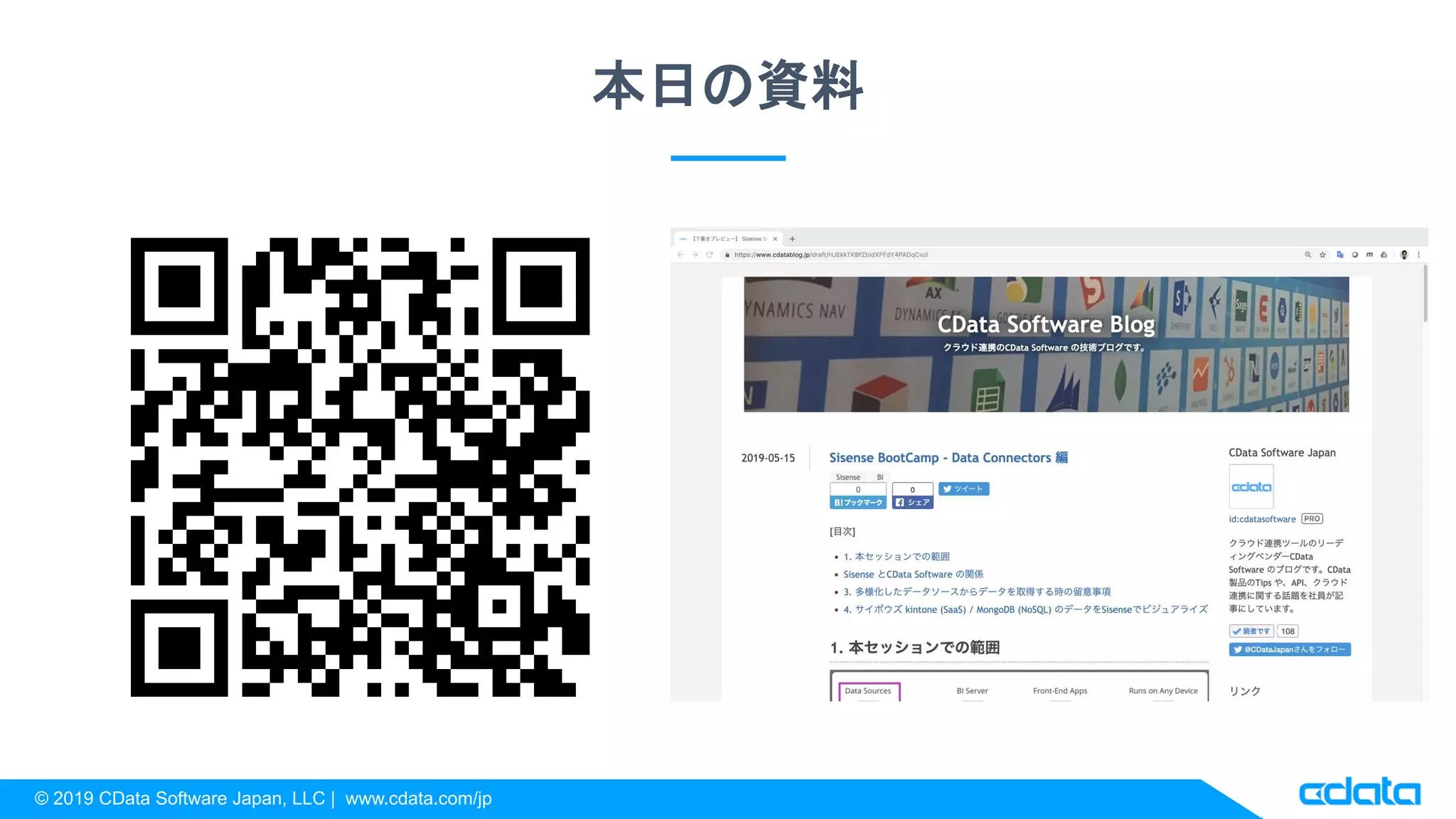 © 2019 CData Software Japan, LLC | www.cdata.com/jp
本日の資料
 