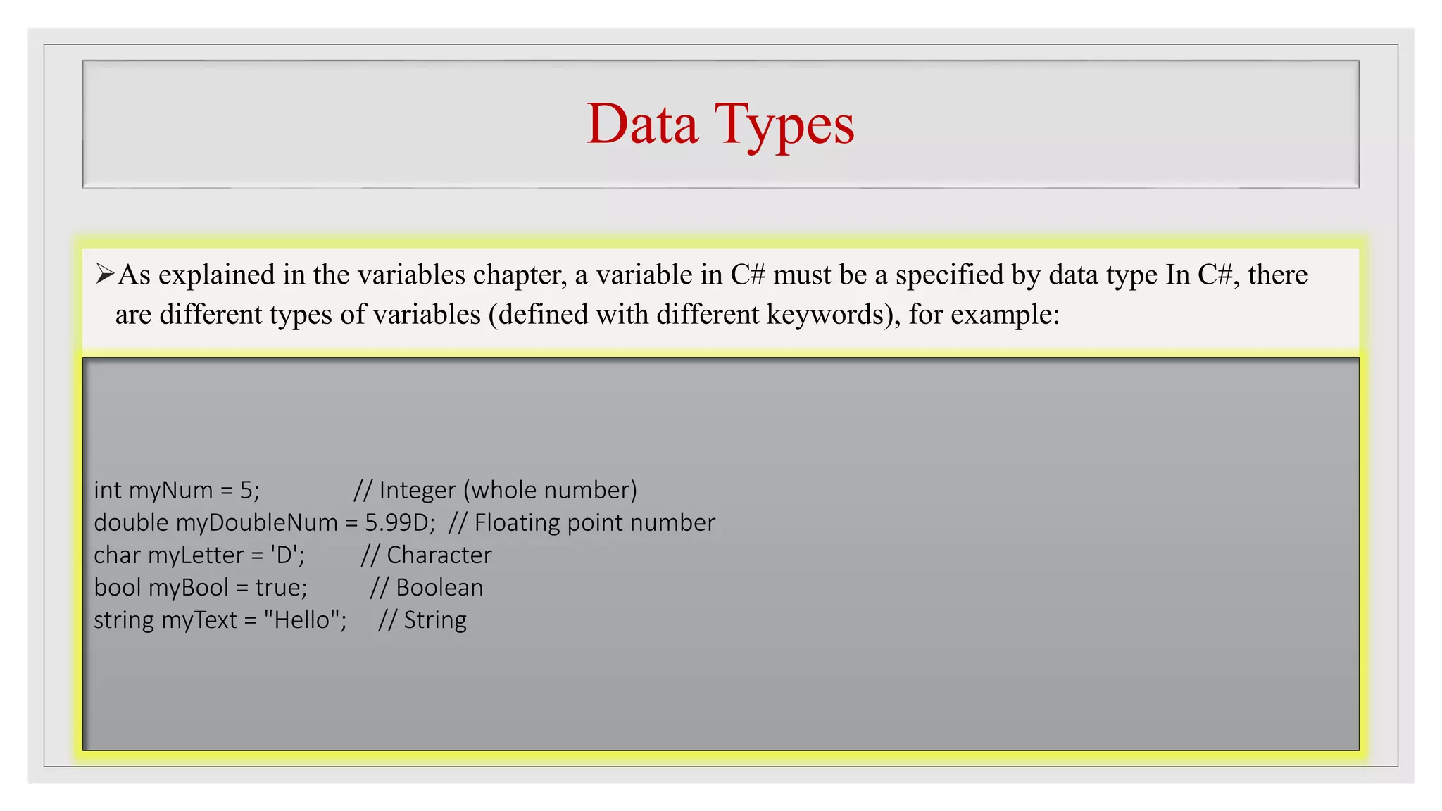 data types in C-Sharp (C#) | PPTX