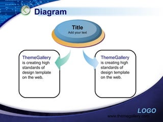 Diagram
Title
Add your text

ThemeGallery

ThemeGallery

is creating high
standards of
design template
on the web.

is creating high
standards of
design template
on the web.

LOGO

www.themegallery.com

 