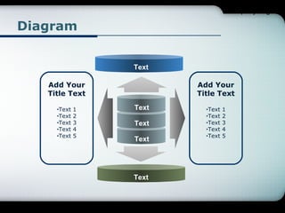 Company Logo

Diagram
Text
Add Your
Title Text
Text
•Text
•Text
•Text
•Text
•

1
2
3
4
5

Add Your
Title Text
Text
Text
Text

Text

Text
•Text
•Text
•Text
•Text
•

1
2
3
4
5

 