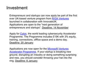 Investment
Entrepreneurs and startups can now apply be part of the first
ever UK-based venture program from R/GA Ventures
...