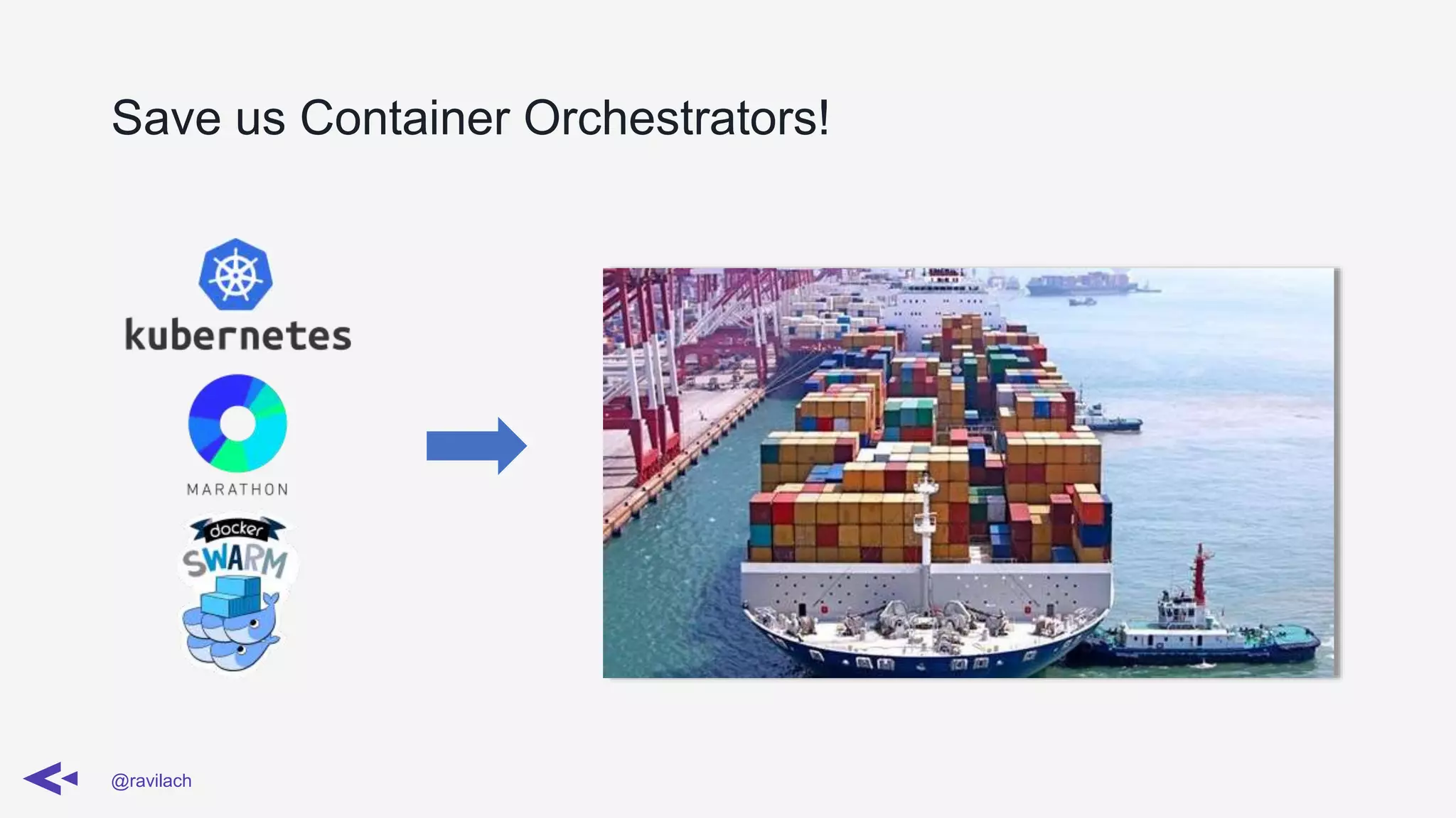 Save us Container Orchestrators!
@ravilach
 