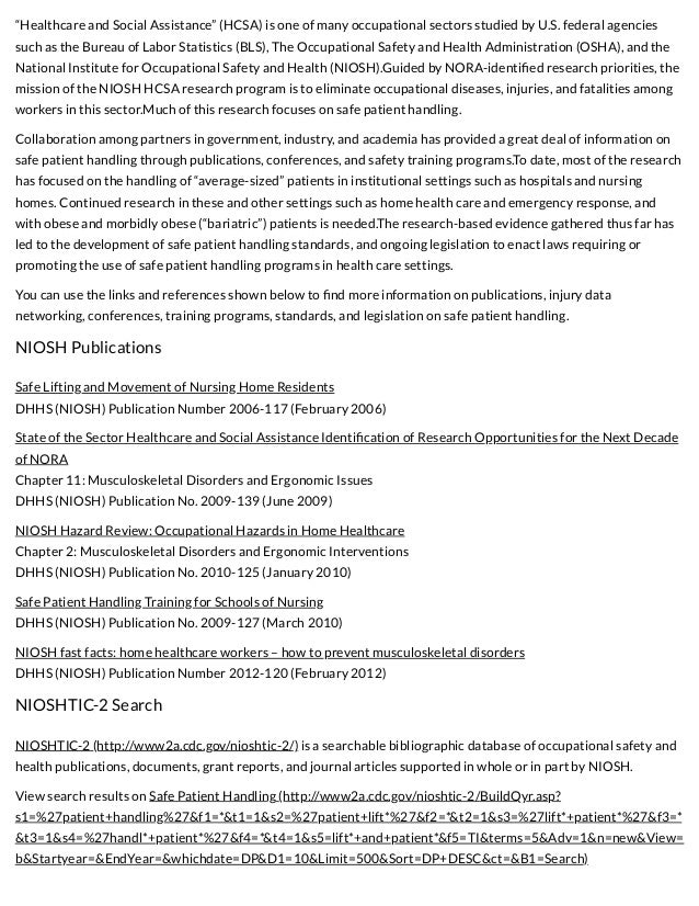 Cdc safe patient handling and mobility (sphm) niosh workplace saf…