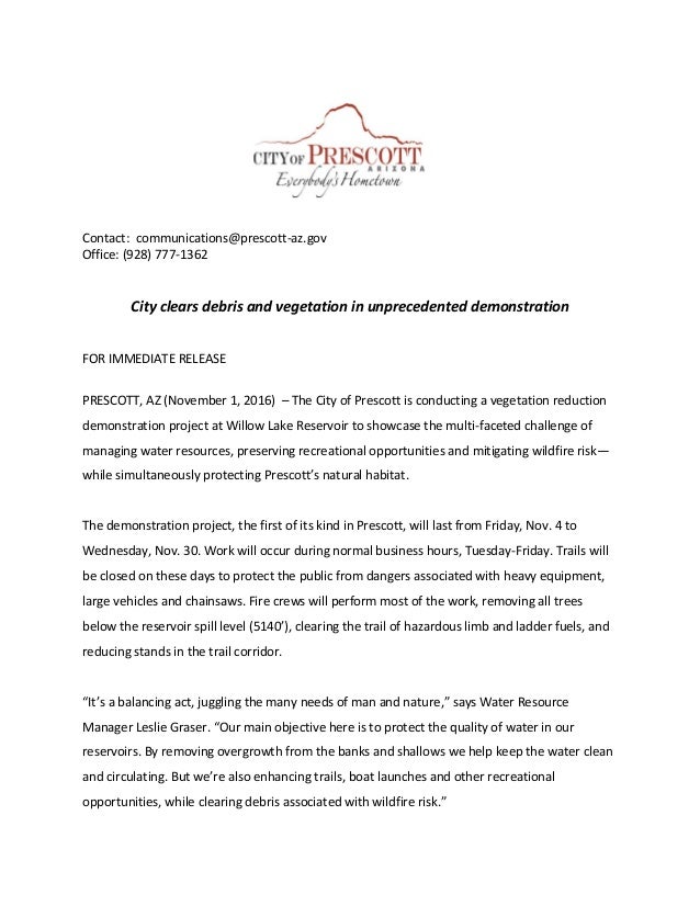 Press Release Willow Lake Fuels Reduction