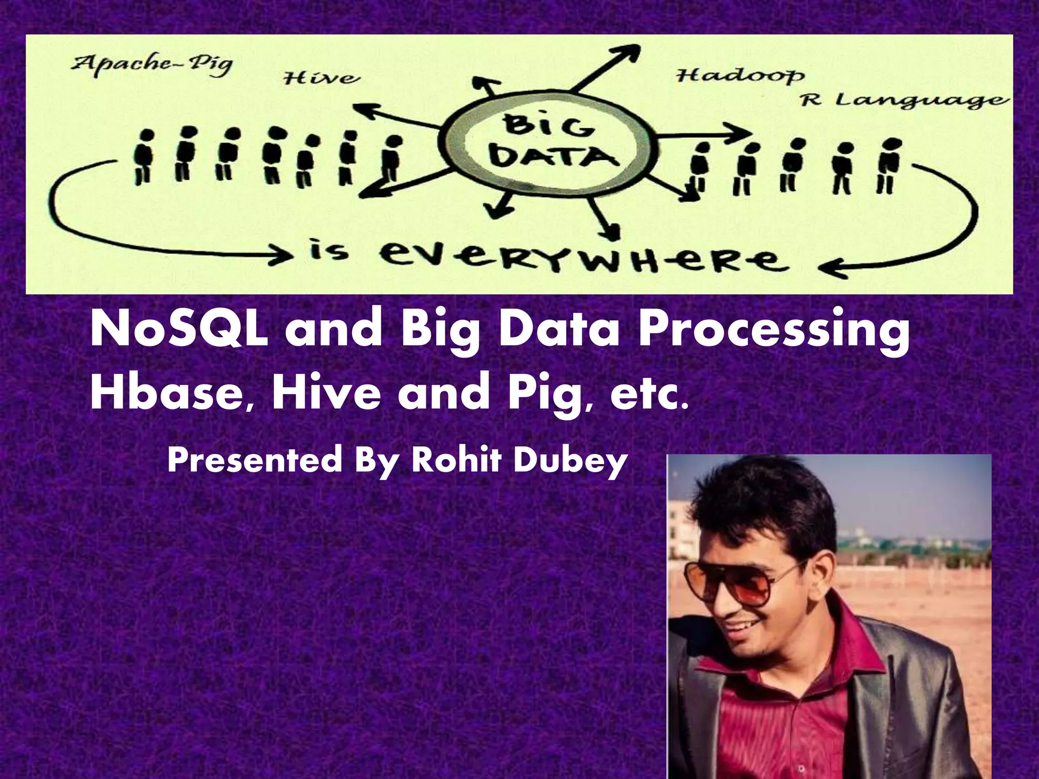 NoSQL and Big Data Processing
Hbase, Hive and Pig, etc.
Presented By Rohit Dubey
 