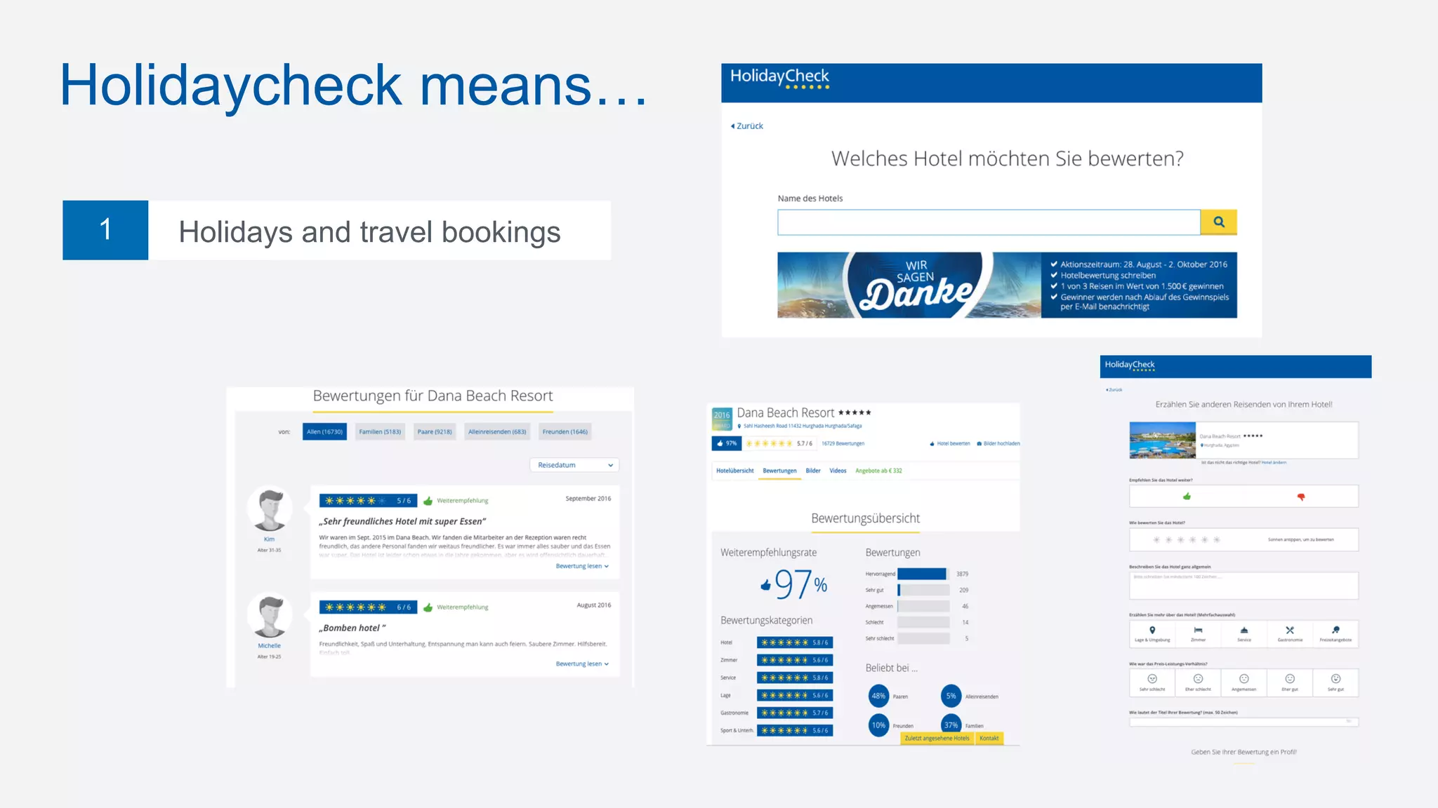 1
Holidaycheck means…
Holidays and travel bookings
 