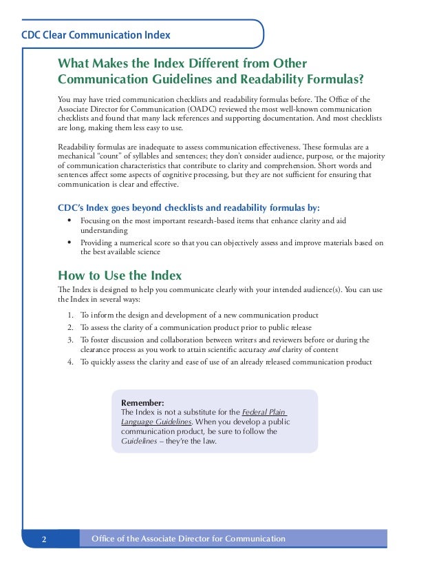 Cdc communication index