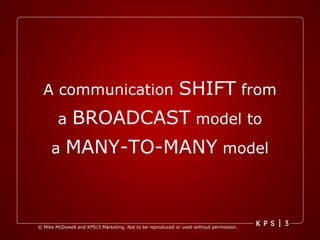 A communication  SHIFT  from a  BROADCAST  model to a  MANY-TO-MANY  model 
