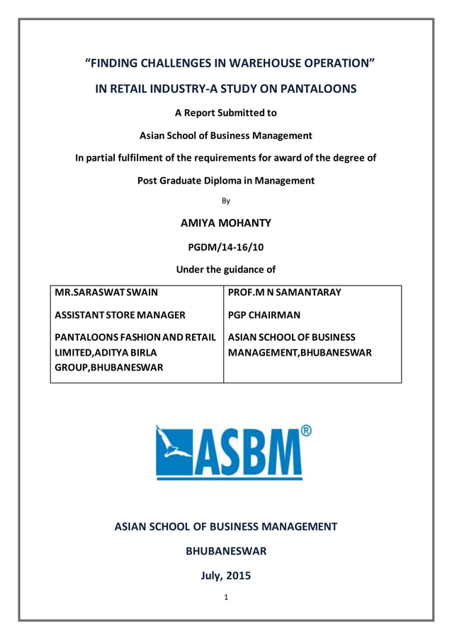 challenges in warehouse operations at pantaloons bhubaneswar PDF