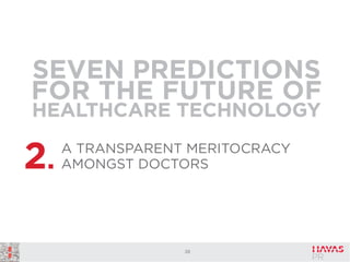 SEVEN PREDICTIONS
FOR THE FUTURE OF
HEALTHCARE TECHNOLOGY

2.

A TRANSPARENT MERITOCRACY
AMONGST DOCTORS

28

 