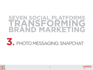 SEVEN SOCIAL PLATFORMS

TRANSFORMING
BRAND MARKETING

3. PHOTO MESSAGING: SNAPCHAT
47

 