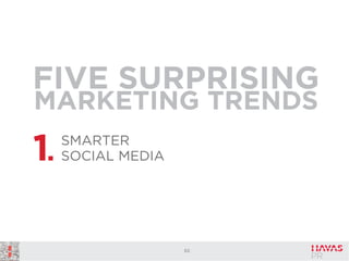 FIVE SURPRISING
MARKETING TRENDS

1.

SMARTER
SOCIAL MEDIA

62

 