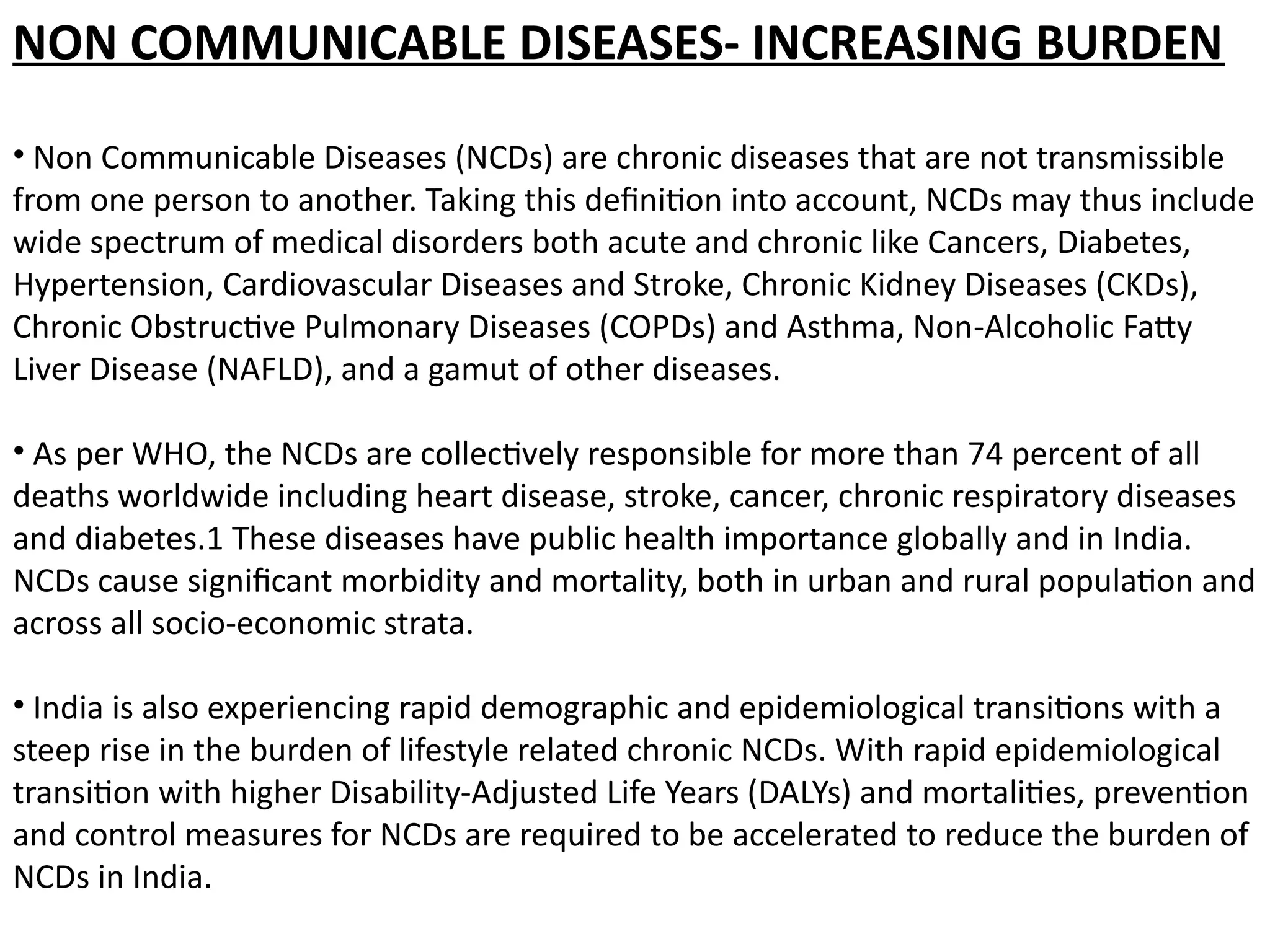 A presentation about the prevalence of non communicable diseases in ...