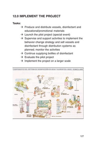 12.0 IMPLEMENT THE PROJECT

Tasks:
      � Produce and distribute vessels, disinfectant and
        educational/promotional materials
      � Launch the pilot project (special event)
      � Supervise and support activities to implement the
        behavior change strategy and sell vessels and
        disinfectant through distribution systems as
        planned; monitor the activities
      � Continue supplying bottles of disinfectant
      � Evaluate the pilot project
      � Implement the project on a larger scale




                                                      127
 